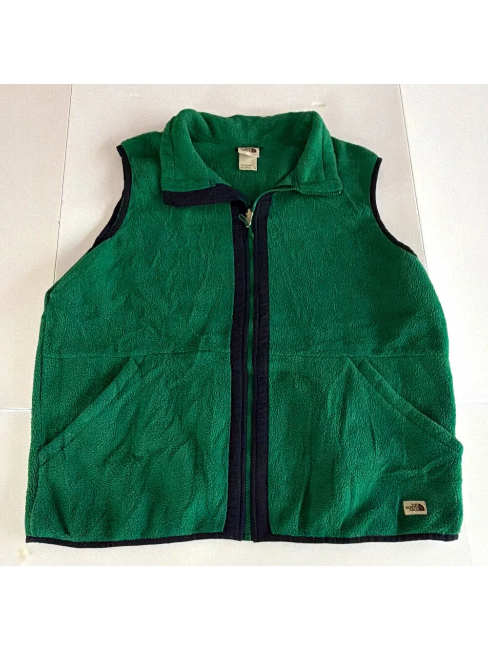 The North Face Men's Green Solid Full Zip Stand-Up Collar Logo Vest Size XL